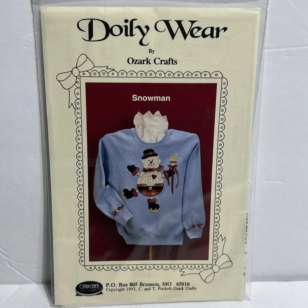Snowman Sweatshirt Doily Wear Ozark Crafts #810 NEW Vintage Sewing Pattern 1993